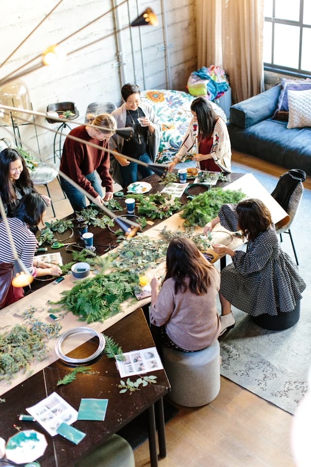 A team working around a long table at Ballinderry Park